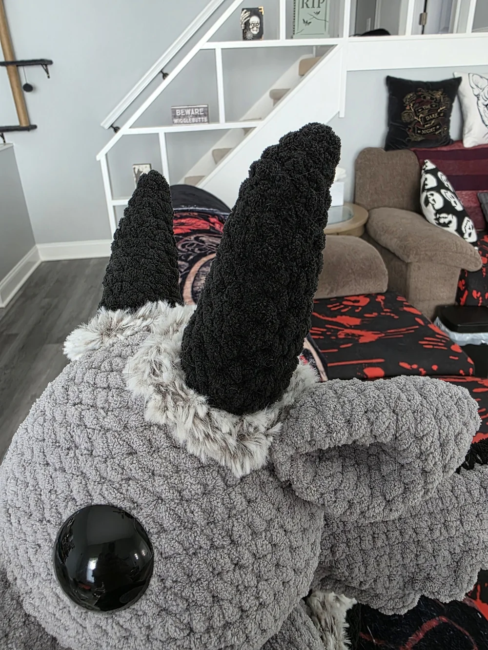 Plush Grey and Black Dragon Stuffed Animal - Soft Home Accent